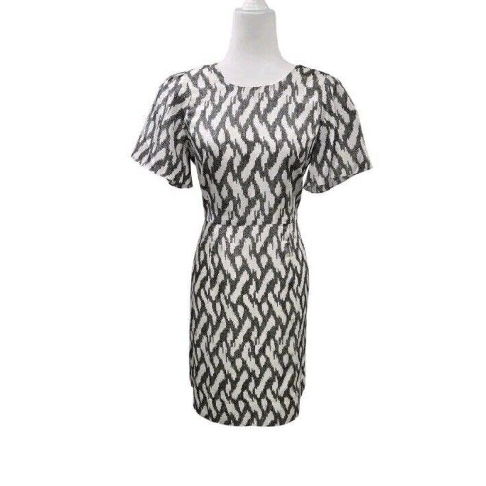 J.Crew 100% Silk Flutter Sleeve Ikat Silk Sheath Short Dress Lined Size 10